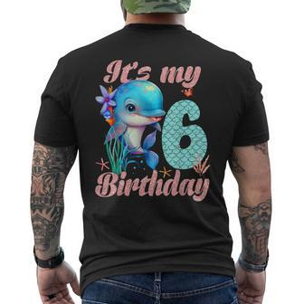 Its My 6Th Birthday Dolphin Shark 6 Year Old Sea Fish Ocean Men's Back Print T-shirt | Mazezy