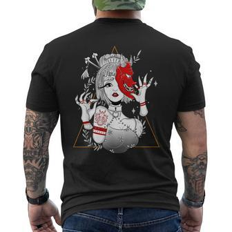 Japanese Demon Culture Samurai Geisha Girl Hannya Men's T-shirt Back Print - Seseable