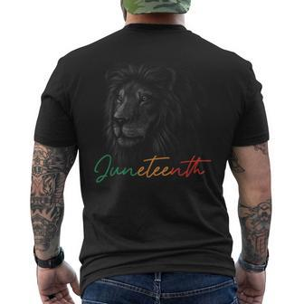 Juneteenth Black King Melanin Dad Fathers Day Men Lion Leo Men's Crewneck Short Sleeve Back Print T-shirt