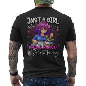 Just A Girl Who Loves Anime Ramen And Sketching Japan Anime Men's Back Print T-shirt | Mazezy