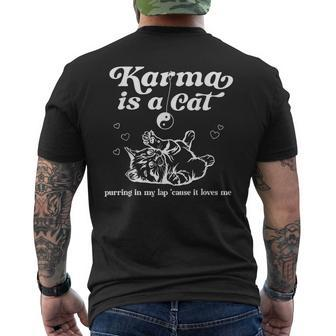 Karma Is A Cat Purring In My Lap Meet Me At Midnight Mens Back Print T-shirt | Mazezy