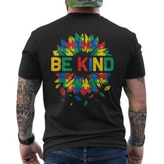 Be Kind Autism Awareness Women Girls Sunflower Men's Back Print T-shirt | Mazezy