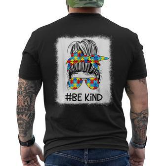 Be Kind Autistic Autism Awareness Acceptance Messy Bun Girl Men's Back Print T-shirt | Mazezy