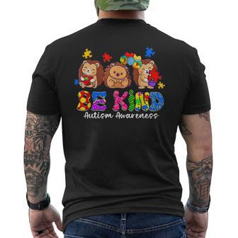 Be Kind Hedgehog Puzzle Pieces Autism Awareness Men's Back Print T-shirt | Mazezy