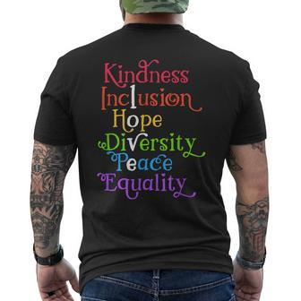 Kindness Love Inclusion Equality Diversity Human Rights Mens Back Print T-shirt | Mazezy