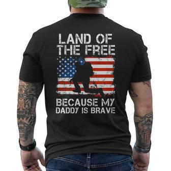 Land Of The Free Because My Daddy Is Brave Military Child Men's T-shirt Back Print - Seseable