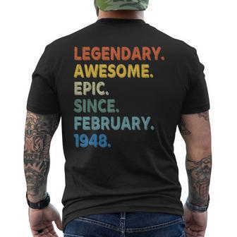 Legendary Awesome Epic Since February 1948 Birthday Vintage Men's T-shirt Back Print - Seseable