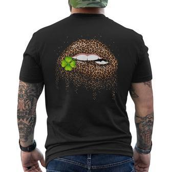 Leopard Lips Kiss Me Irish Mouth Shamrock St Patricks Day Men's Back Print T-shirt | Mazezy