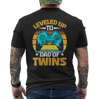 Leveled Up To Dad Of Twins Fathers Day Gift Mens Back Print T-shirt | Mazezy