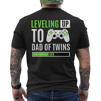 Leveling Up To Dad Of Twins Gaming Gender Reveal Celebration Men's T-shirt Back Print - Thegiftio UK