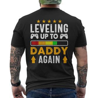 Mens Leveling Up To Daddy Again Dad Pregnancy Announcement Men's T-shirt Back Print - Seseable