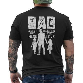 Lineman Dad A Daughters First Love A Sons First Hero Men's Back Print T-shirt | Mazezy