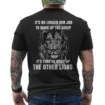 Lions Not Sheep Wake Up Other Lions Not Sheep Patriotic Men's Back Print T-shirt | Mazezy