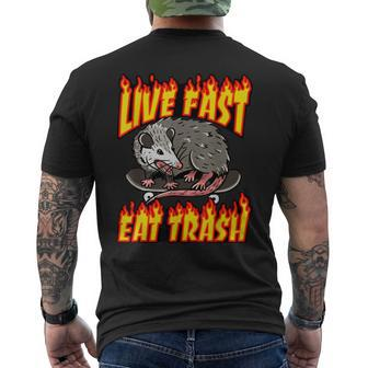 Live Fast Eat Trash Possum Vintage Skateboard Opossum Men's T-shirt Back Print - Seseable
