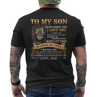 Love Dad Lion To My Son Never Forget That I Love You Mens Back Print T-shirt | Mazezy