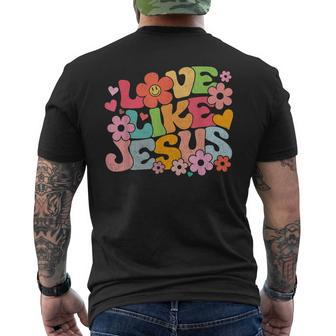 Love Like Jesus Christian Bible Verse Trendy Floral Men's Back Print T-shirt | Mazezy