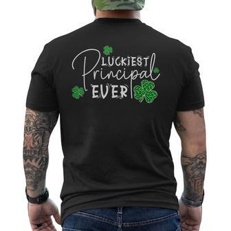 Luckiest Principal Ever Shamrock St Patricks Day Men's Back Print T-shirt | Mazezy