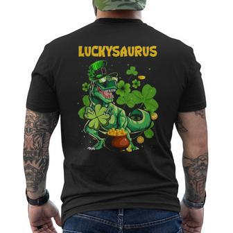Luckysaurus Irish Leprechaun Dinosaur T Rex St Patricks Day Men's T-shirt Back Print - Seseable