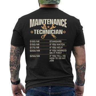 Maintenance Technician Hourly Rate - Handyman Repair Worker Men's T-shirt Back Print - Seseable
