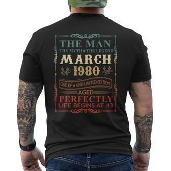 March 1980 The Man Myth Legend 43 Year Old Birthday Gifts Mens Back Print T-shirt - Seseable