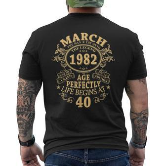 March 1982 The Man Myth Legend 40 Year Old Birthday Gifts Mens Back Print T-shirt - Seseable