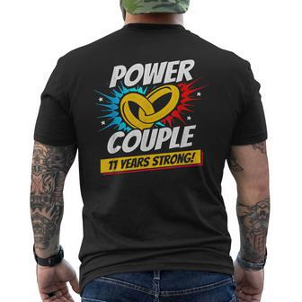 Married 11 Years - Power Couple - 11Th Wedding Anniversary Men's Back Print T-shirt | Mazezy