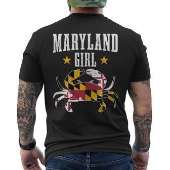 Maryland Girl Blue Crab Vintage Maryland Flag Pride Men's Back Print T-shirt | Mazezy