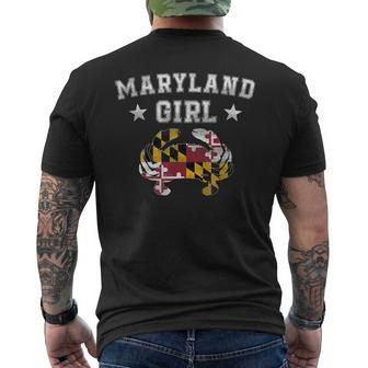 Maryland Girl Flag Blue Crab T - State Pride Retro Men's Back Print T-shirt | Mazezy