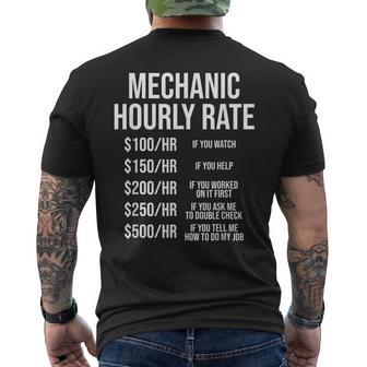 Mechanic Hourly Rate Funny Mechanic Gift Mens Back Print T-shirt | Mazezy