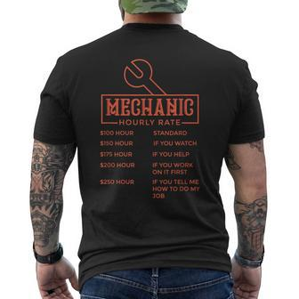 Mechanic Hourly Rate Labor Rates Funny Gift Mens Back Print T-shirt | Mazezy CA