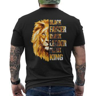 Mens Black Father King Fathers Day African American Lion Dad Men's Crewneck Short Sleeve Back Print T-shirt
