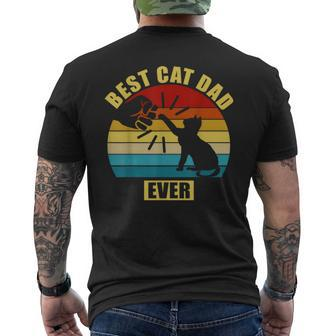 Mens Retro Vintage Best Cat Dad Ever Fist Bump Men's Crewneck Short Sleeve Back Print T-shirt