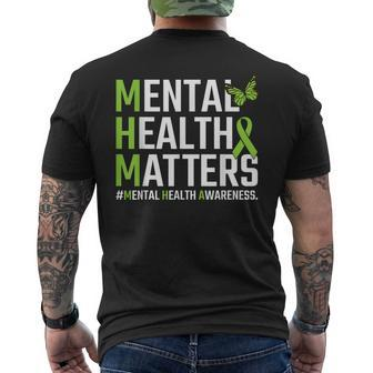 Mental Health Matters Green Ribbon Mental Health Awareness Gift For Men Mens Back Print T-shirt - Seseable
