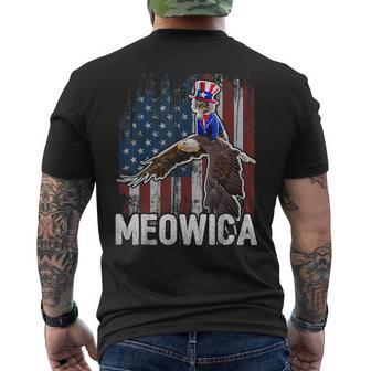 Meowica Cat Uncle Sam Eagle American Flag 4Th Of July Men's Back Print T-shirt | Mazezy