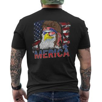 Merica Bald Eagle Mullet 4Th Of July American Flag Patriotic Mens Back Print T-shirt | Mazezy