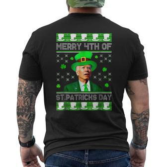 Merry 4Th Of St Patricks Day Joe Biden Leprechaun Hat Clover Men's Back Print T-shirt | Mazezy