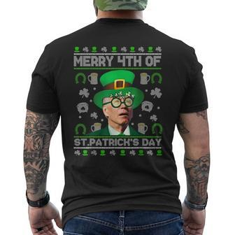 Merry 4Th Of St Patricks Day Joe Biden Leprechaun Hat Ugly Men's Back Print T-shirt | Mazezy