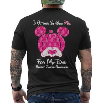 Mickey Mouse Pumpkin In October We Wear Pink For My Dad Breast Cancer Awareness Men's Back Print T-shirt | Mazezy