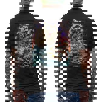 Monster Raccoon As Kraken Attack A War Ship At High Seas Men's Back Print T-shirt | Mazezy