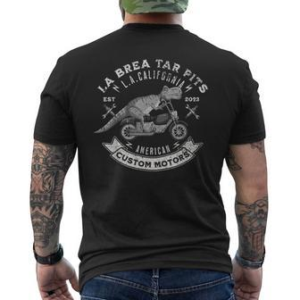 Motorcycle Biker La Brea Tar Pits LA California T-Rex Mens Back Print T-shirt | Mazezy