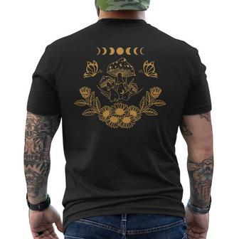 Mushroom & Butterfly With Floral And Moon Phase Men's Back Print T-shirt | Mazezy