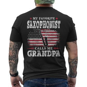 My Favorite Saxophonist Calls Me Grandpa Usa Flag Father Mens Back Print T-shirt | Mazezy
