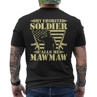 My Favorite Soldier Calls Me Mawmaw Proud Military Grandma Mens Back Print T-shirt | Mazezy