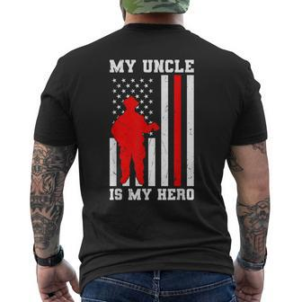 My Uncle Is My Hero Firefighter Thin Red Line Flag Mens Back Print T-shirt | Mazezy