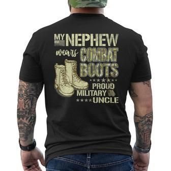 My Nephew Wears Combat Boots Dog Tags Proud Military Uncle Men's T-shirt Back Print - Seseable