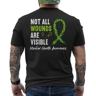 Not All Wounds Are Visible Mental Health Awareness Ribbon Mens Back Print T-shirt | Mazezy