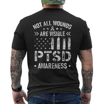 Not All Wounds Are Visible Ptsd Awareness Us Veteran Soldier Men's T-shirt Back Print - Seseable