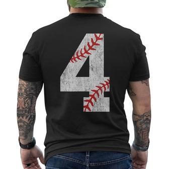 Number 4 Vintage 4Th Birthday Baseball Lover 4 Years Old Men's T-shirt Back Print - Seseable