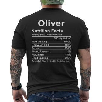 Oliver Name Funny Gift Oliver Nutrition Facts V2 Mens Back Print T-shirt - Seseable