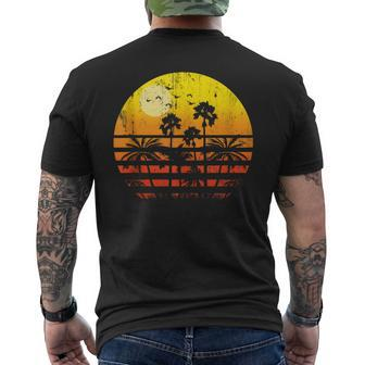 Palm Tree Sun Tropical Beach Sunset Summer Vacation Holiday Mens Back Print T-shirt | Mazezy